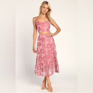Lulus Certainly Stylish Mauve Pink Burnout Floral Two-Piece Midi Dress